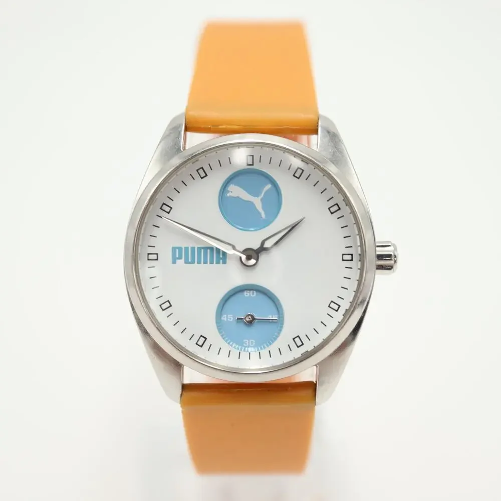 Puma Womens Blue White Sport Small Seconds Watch 29mm Orange Resin w New Battery